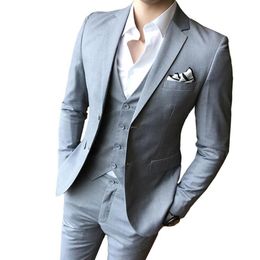 Solid Colour slim fit male 3 piece suits wedding dress men Business Casual blazer Wedding Prom Dinner Suits Groomsman Wear287y
