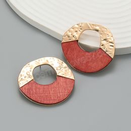 New Metal Wood Geometric Earrings for Women's Exaggerated and Minimalist Stud Earrings Banquet Jewelry Accessories