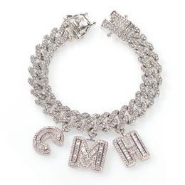 Custom Name Zircon Baguette Letters 12MM Austrian Rhinestone Cuban Chain Necklace &Bracelets Anklet For Men Women350P