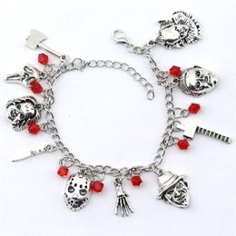 Charm Bracelets Chucky Face Stephen IT Penny Wise Jason Hockey Horror Bracelet Designed For Ladies Halloween Jewelry Gifts281E