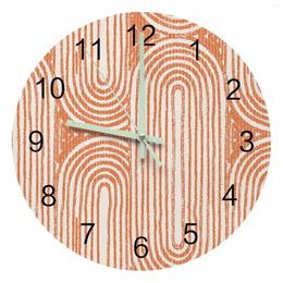 Wall Clocks Mediaeval Abstract Geometric Texture Nordic Orange Luminous Pointer Clock Home Ornaments Round Living Room Decor