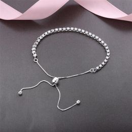 Original 925 Sterling Silver Adjustable size Crystal Shine Bracelet with box for Pandora Charms Bracelet Women Wedding Jewelry Bra280V