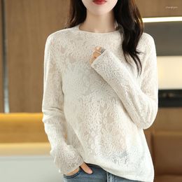 Women's Sweaters Spring And Summer Fine Wool Pullover Thin Sweater Hollowed-Out Silver Silk Long-Sleeve Soft Knitting Fashion Top