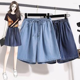 Women's Shorts Fashion Loose Women Blue Denim Vintage Casual Elastic High Waist Jean Short Pants Summer Comfort Wide Leg Female