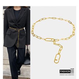 Luxury Fashion Bronze Gold Letter Waist Chain With Sweater Suit Coat Designer Brand Small Fragrance Vintage Waistband Metal Versatile Belt