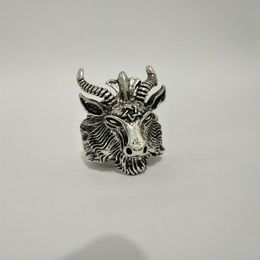 Retro Sheep Goat Horn Head Finger Ring Satan Worship Baphomet Aries Zodiac Wicca Star For Men Boy Gift Punk Biker Animal Jewelry240r