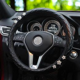 Steering Wheel Covers Diamond Car Rhombus Leather Cover Anti Slip Classic Black Styling Interior Accessories