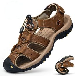 Sandals Mens Summer Single Shoe Outdoor Leather Treasure Head Breathable Slippers Durable and Anti slip Sports 230719