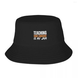 Berets Teaching Sign Language Is My Jam Bucket Hat In The Big Size Hats Woman Men's