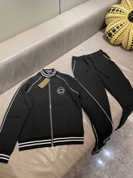 The latest autumn and winter mens tracksuit fashion stripes stitching black tracksuit luxury brand top designer tracksuit