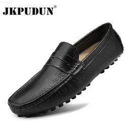 Dress Shoes Genuine Leather Men Shoes Luxury Brand Italian Casual Mens Loafers Moccasins Breathable Slip on Boat Shoes Black Plus Size 39-50 L230720