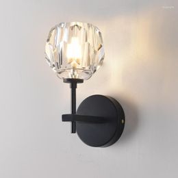 Wall Lamp Black Gold Colour Crystal Ball Light Bedside Hallway Aisle Nordic Home Decoration Lighting Fixture AC 110V 220V