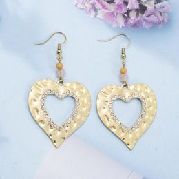 Dangle Earrings Korean Fashion Alloy Inlaid Rhinestones Hollowed Pitted Heart For Women Trending Products Vintage Cute Girls Jewellery