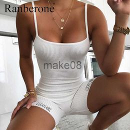 Women's Tracksuits Ranberone Sling Sport Jumpsuit One Piece Bodysuit Women Dry Fit Sleeveless Tight Gym Suit Yoga Short Fitness Workout Jumpsuit J230720