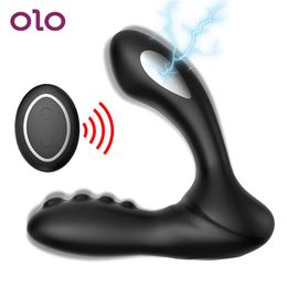 OLO Anal Dildo Vibrator Butt Plug Perineum Stimulator Electric Shock Prostate Massager 8 Speeds sexy Toys for Men Women Gay176P