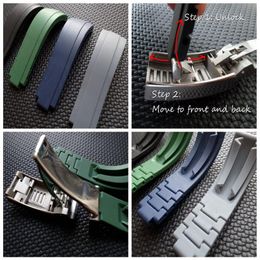 20mm new soft durable waterproof watch strap for ROL SUB GMT YM with slippage silver original steel clasp2769