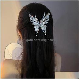 Hair Clips Barrettes Fashion Large Metal Butterfly Claw For Women Rhinestone Hairpin Dish Up Gripper Claws Ponytail Clip Drop Deli Dhig2