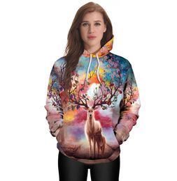 New Autumn and winter Hoodie Hoodies High Quality Print Women Animation Forest Deer Long Sleeve