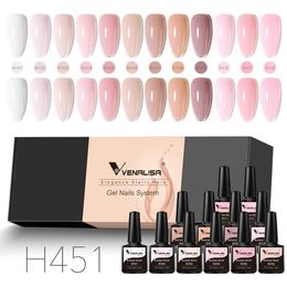 Nail Gel 12pcskit Rubber Base Coat Jelly Semi Permanent Venalisa Polish Gorgeous Color Soak Off UV LED Branded Box VIP Gift 230801