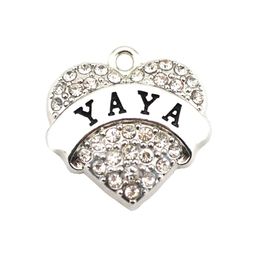 Heart Shape Sparkling Crystals Rhinestone YAYA Written Charm Pendant Good Birthday Gift Zinc Alloy Provide Drop286P