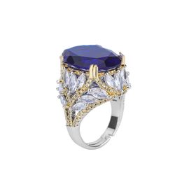 Luxury Blue Zircon Adjustable Finger Rings For Women Inlay White CZ Zirconia Unique Lady Engagement Wedding Jewellery Gifts
