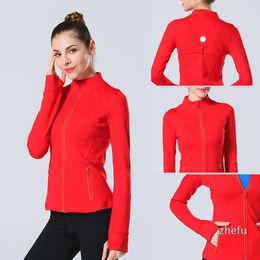 2023-Womens Jacket Fitness Wear Yoga Outfits Sportswear Outer Cardigan Jackets Close-Fitting Apparel Casual Adult Running Exercise Long Sleeve Stand