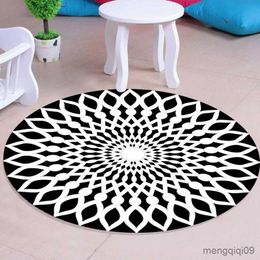 Carpets Black and White Grid Visual Circular Carpet Living Room Floor Mat 3D Illusion Vortex Trap Carpet Rugs for Bedroom Area Rug R230720