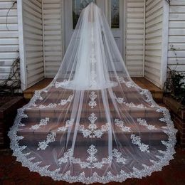 Cathedral Length Long Wedding Veils Custom Made White Ivory Champagne Bridal Veils with Comb Lace Appliqued Cheap Wedding Veil168W