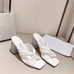 women slippers Diamond Buckle sexy beach casual fashion block heel designer sandals Party work Luxury Transparent design women shoes with box