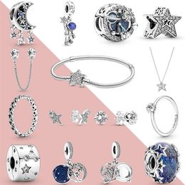 Star Collection 925 Silver Dangle Charms Stud Earring Rings Clip Charm Necklace Safty Chain Fit Original Pandora Bracelet DIY273r