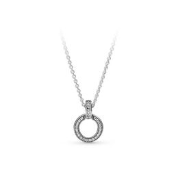 New 925 Sterling Silver Circle Pendant Necklace Original Box Suitable for Pandora CZ Diamond Disc Chain Necklace Women Men296y