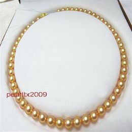 NEW Fine Pearls Jewellery 18 9-10mm genuina natural south sea golden pearl necklace bracelet earring 14K YG 260L