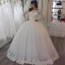 2017 Bateau Wedding Dresses Long Sleeves With Lace Applique Wedding Gowns A-Line Custom Made Back Zipper Floor-Lenght Elegant Brid277N