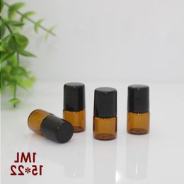 600Pcs/Lot 1ml Roll-On Empty Glass Bottles Amber Roll Metal Roller Ball Bottle Essential Oil Liquid fragrance Bottle Free DHL Shipping Ilfao