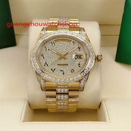 High quality Automatic men watch 41mm yellow gold case stones bezel and diamonds in middle of bracelet Arabic numerals dial full w2154