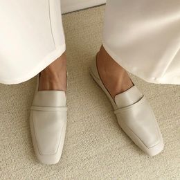 Dress Shoes MEZEREON Cow Leather Square Toe Women Flats Casual Loafer Shoe Without Heel Spring Autumn Mules Woman Simple 230719