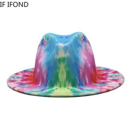 2021 Spring Fashion Multicolor Tie-dye Wide Brim Wool Felt Fedora Hat 12 Colors Party Formal Top Hat The latest technology321V