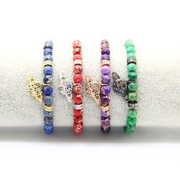 New Solar System Nine Planets Bracelet Multicolor Cz Earth Universe Bracelets Bangle with 6mm Natural Sea Sediment Stone Beads Jew288c