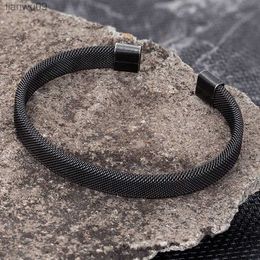 Men Vintage Black Bangle Stainless Steel Cuban Cuff Bracelets Hand Wristband Fashion Jewellery Friends Gifts Wholesale Accessories L230704