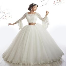 Arabic Style Ivory Lace Long Sleeve Two Piece Quinceanera Dresses Gowns vestidos de 15 anos debutante Ball Gown Long Prom evening 292K