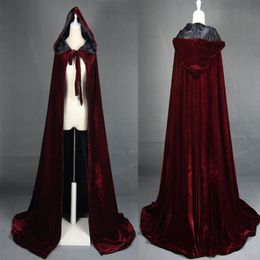 2018 NEW Wine red with black lining Gothic Hooded Velvet Cloak Gothic Wicca Robe Mediaeval Witchcraft Larp Cape2234