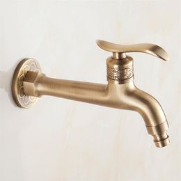 Long Bibcock Laundry Faucet Antique Brass Bathroom Mop Sink Faucets Outdoor Garden Crane Wall Mount Water Taps218U