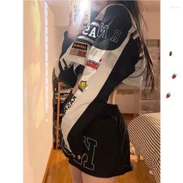 Women's Jackets Retro Motorcycle Jacket Women Street Removable Crop Coats Letter Print Hip Hop Vintage Baseball Black White Unisex Coat