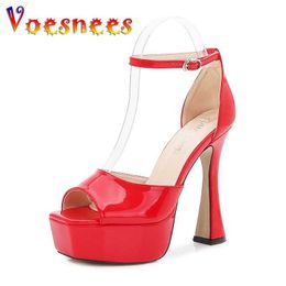 Sandals Voesnees 2023 New Square Head Sandals 13CM Summer Sexy Women Shoes Waterproof Platform Buckle Strap High Heels Plus Size 34-46 L230720