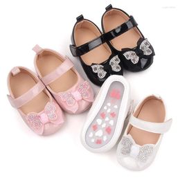 First Walkers Girls Baby Style Rhinestone Bowknot Shallow Mouth Small Leather Shoe Comfortable Breathable Non Slip Born Toddler Shoes