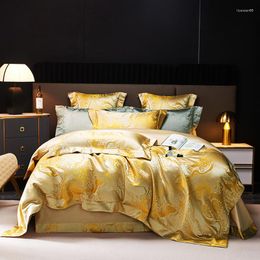 Bedding Sets Champagne Gold Black Luxury 4/6Pcs Set Satin Jacquard Egyptian Cotton Soft Silky Duvet Cover Bed Sheet Pillowcases