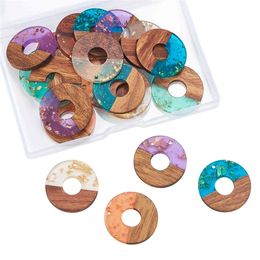 20Pcs box Transparent Resin Pendants Waxed Wooden Donut Charms with Foil for Jewellery Earrings Necklaces Making Aceessories190j