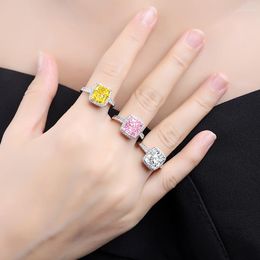 Cluster Rings Pirmiana S925 Silver 3.0ct Cushion Cutting Simulated Fancy Yellow Diamond CZ Gemstones Fashion Finger Jewellery Women