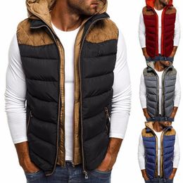 Coletes masculinos 2023 moda inverno casaco colete homens quentes sem mangas jaqueta casual colete de algodão com capuz para baixo