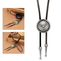 Western Bolo Ties Tie Vintage Round Necklace Cowboy Leather Necktie Sweater Chain HKD230720